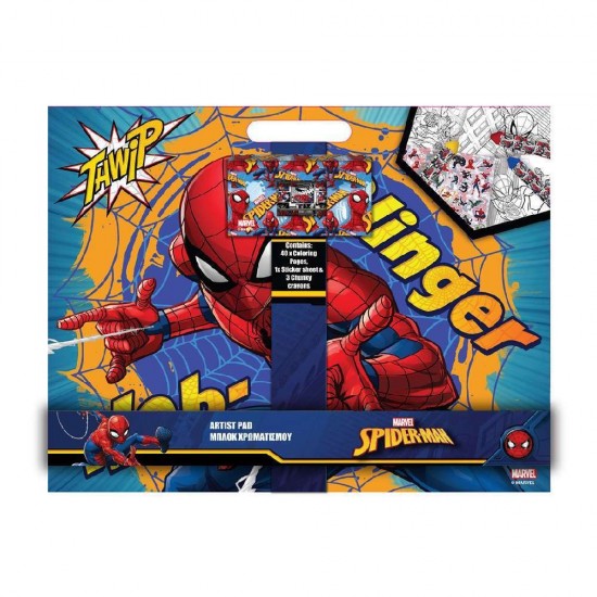 Μπλοκ Χρωματισμού με Αυτοκόλλητα και 3 Κηρομπογιές Marvel Spider-Man 40φ. (000508155)