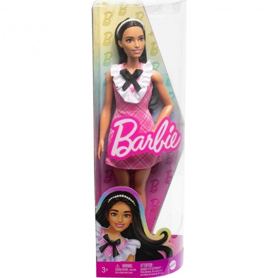 Mattel Barbie Fashionistas - Κούκλα Barbie Με Μαύρα Μαλλιά Και Ροζ Καρό Φόρεμα HGT06